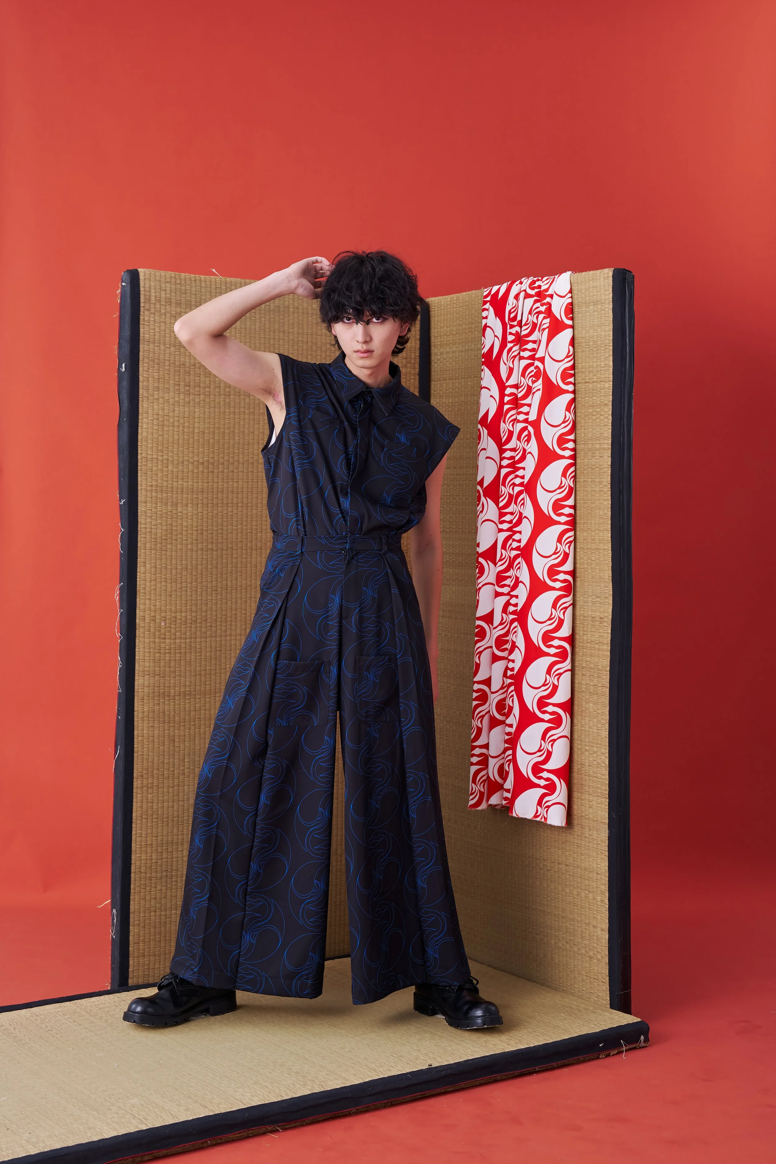 INF Japanese hakama-style Deconstructed Wide-leg Trousers (Blue